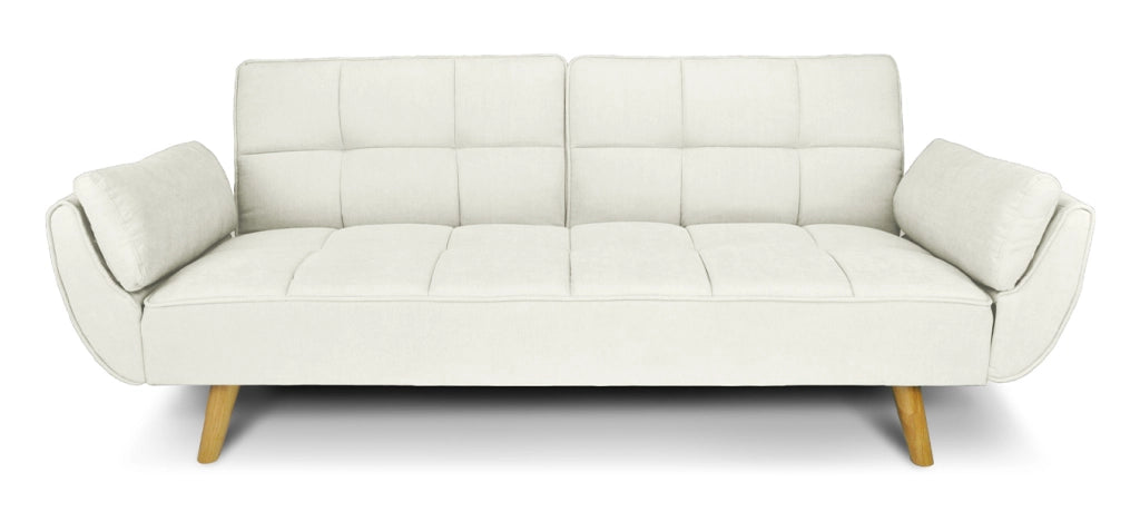Divano letto clic clac in tessuto vellutato avorio piede legno - divano 3 posti - Ambra - DL-AM48FBC