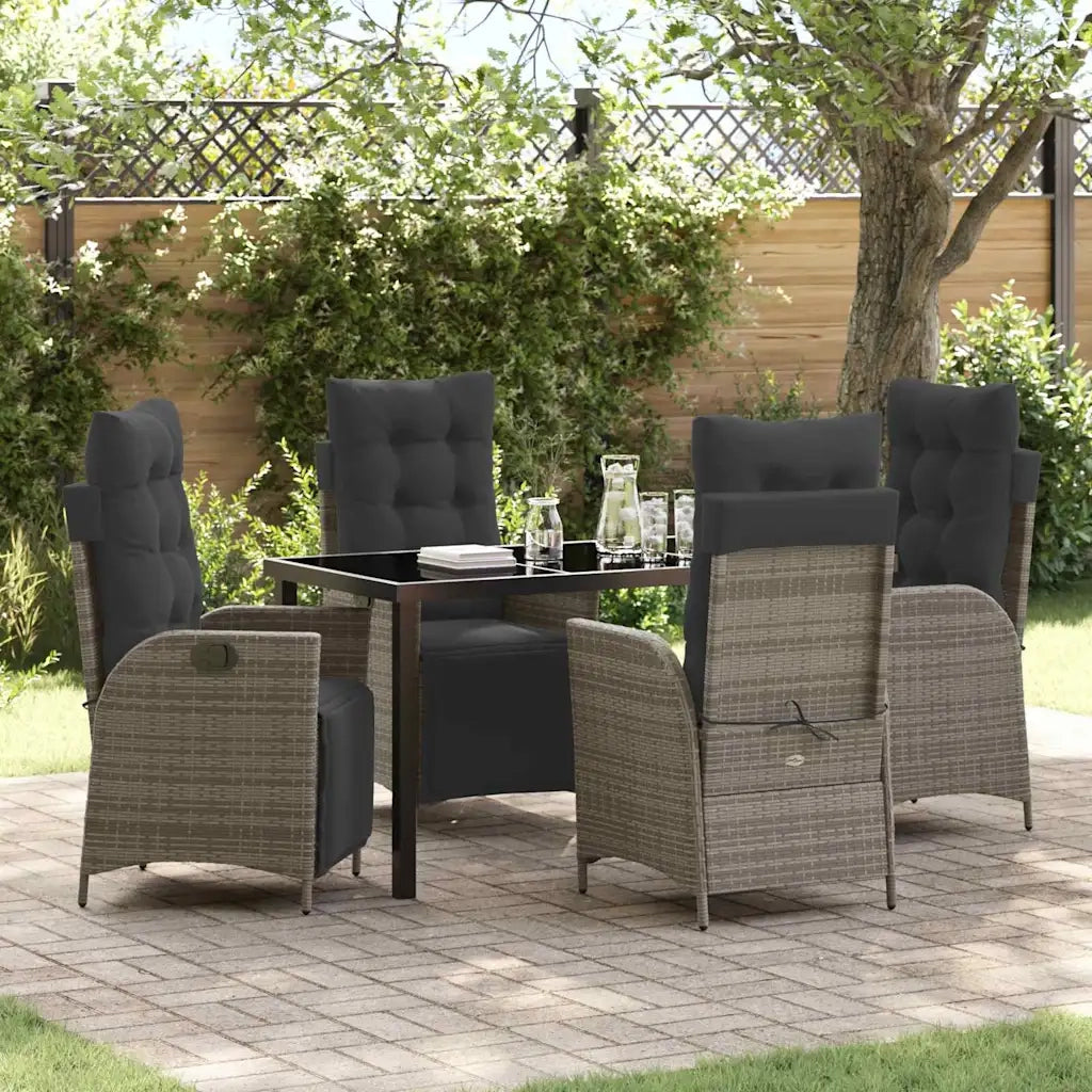 Set da Pranzo per Giardino con cuscino 5 pcs Grigio polyrattan