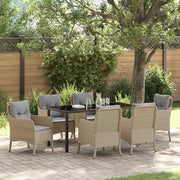 Set da Pranzo per Giardino con cuscino 7 pcs Beige polyrattan
