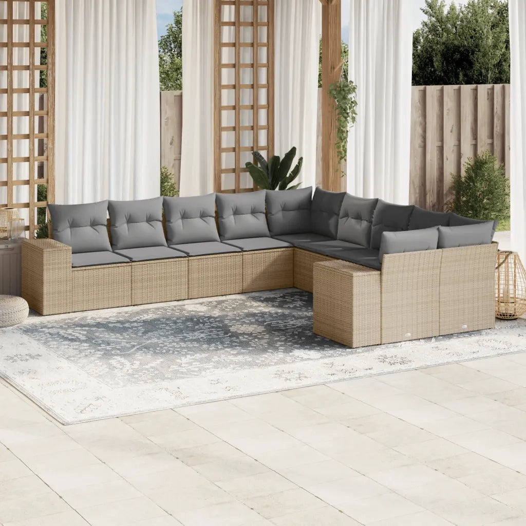 Set Divano da Giardino 10 pz con Cuscini Beige in Polyrattan 3255446