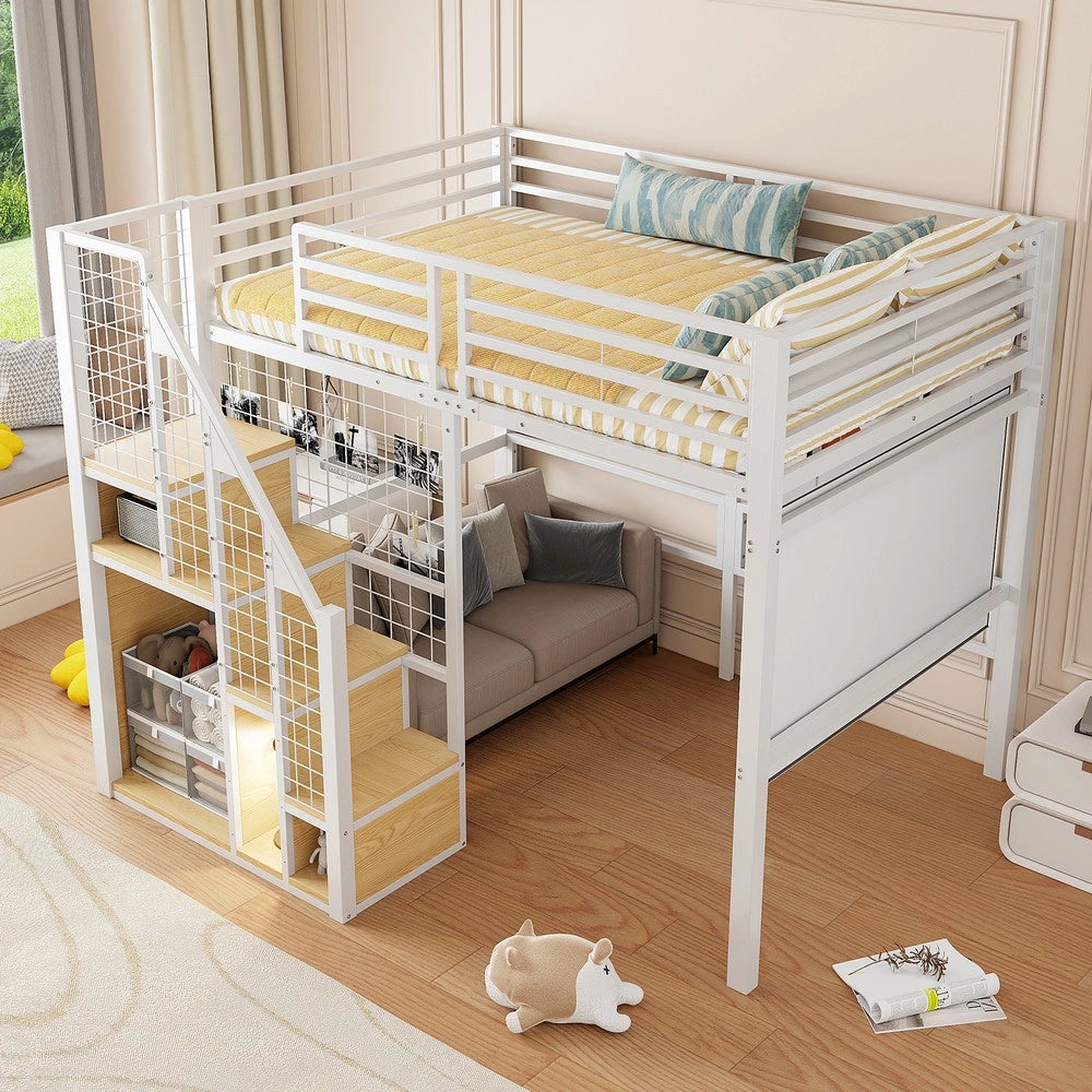 Letto a Soppalco con Scala ¨C Xylo ¨C Metallo Bianco 140x200