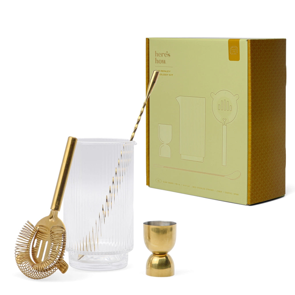Set di Attrezzi da Bar Renley - Jigger, Colino, Cucchiaio e Bicchiere  - Oro