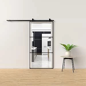 Porta Scorrevole Nera 96X220H Cm Con Vetro Trasparente E Cornice In Alluminio colore Nero P1469611/N