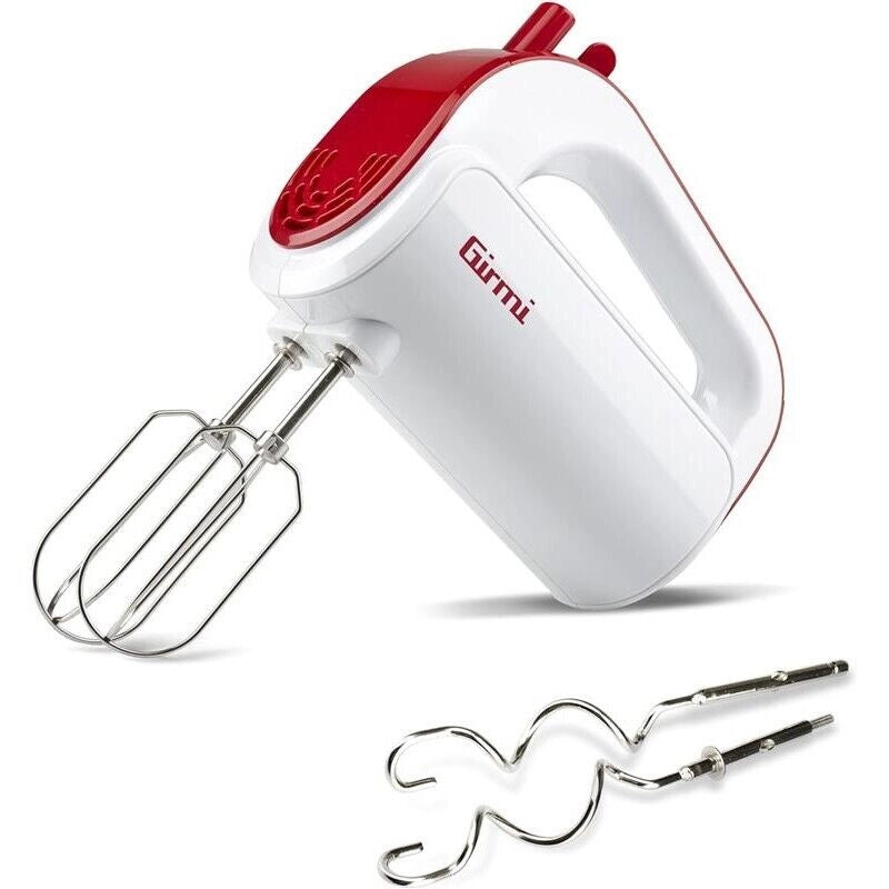 GIRMI SB02 SBATTITORE ELETTRICO 170W SBATTITORI INOX PER MONTARE FUNZIONE TURBO GANCI INOX 5 VELOCITÀ BIANCO/ROSSO