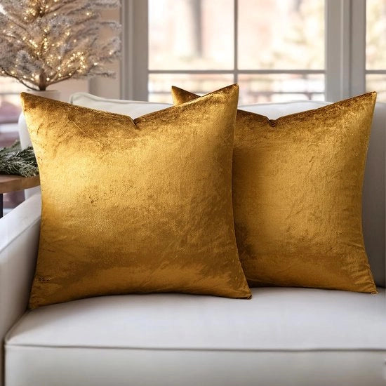Set di 2 coprisacco da divano in velluto, cuscino decorativo per uso domestico, coprisacco morbido per divano, 50x50 cm, dorato scuro
