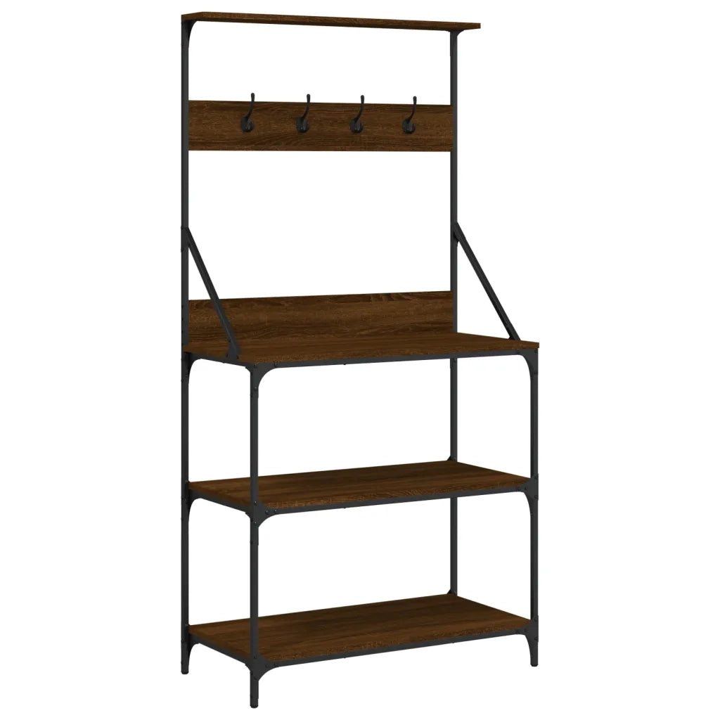 Mensola da cucina-Scaffale Cucina Ganci 4Ripiani Rovere Marrone Legno Multistrato