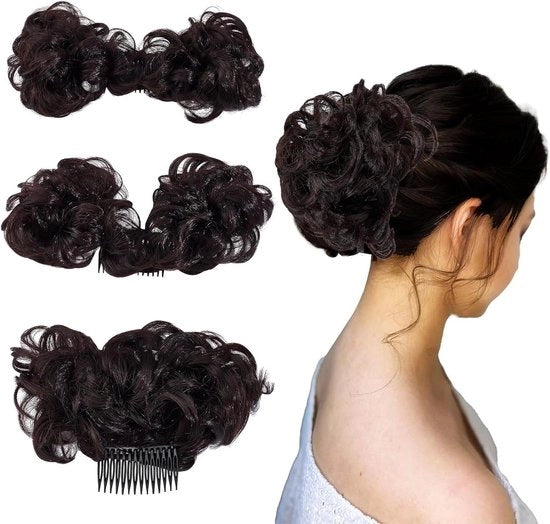 Estensioni per capelli con clip-in e pettine - Capelli in fibra sintetica ondulati - Estensioni per donne con colore marrone scuro - Capelli in fibra sintetica ondulati con clip-in e pettine - Capelli estesi per stili incantati
