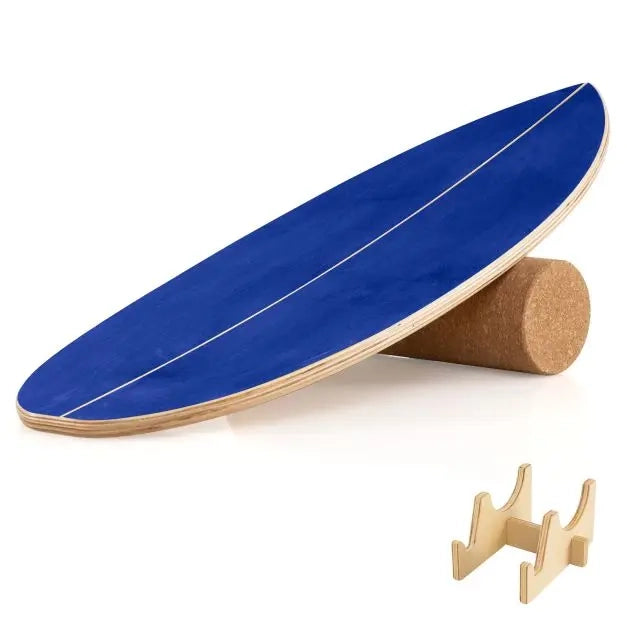 Tavola di Equilibrio in Legno di Betulla con Rullo in Sughero e Supporto Balance Board per Allenamento Fitness e Sport Blu