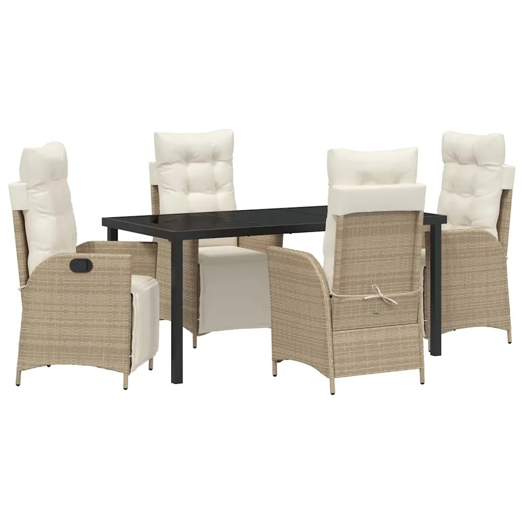 Set da Pranzo per Giardino con cuscino 5 pcs Beige polyrattan