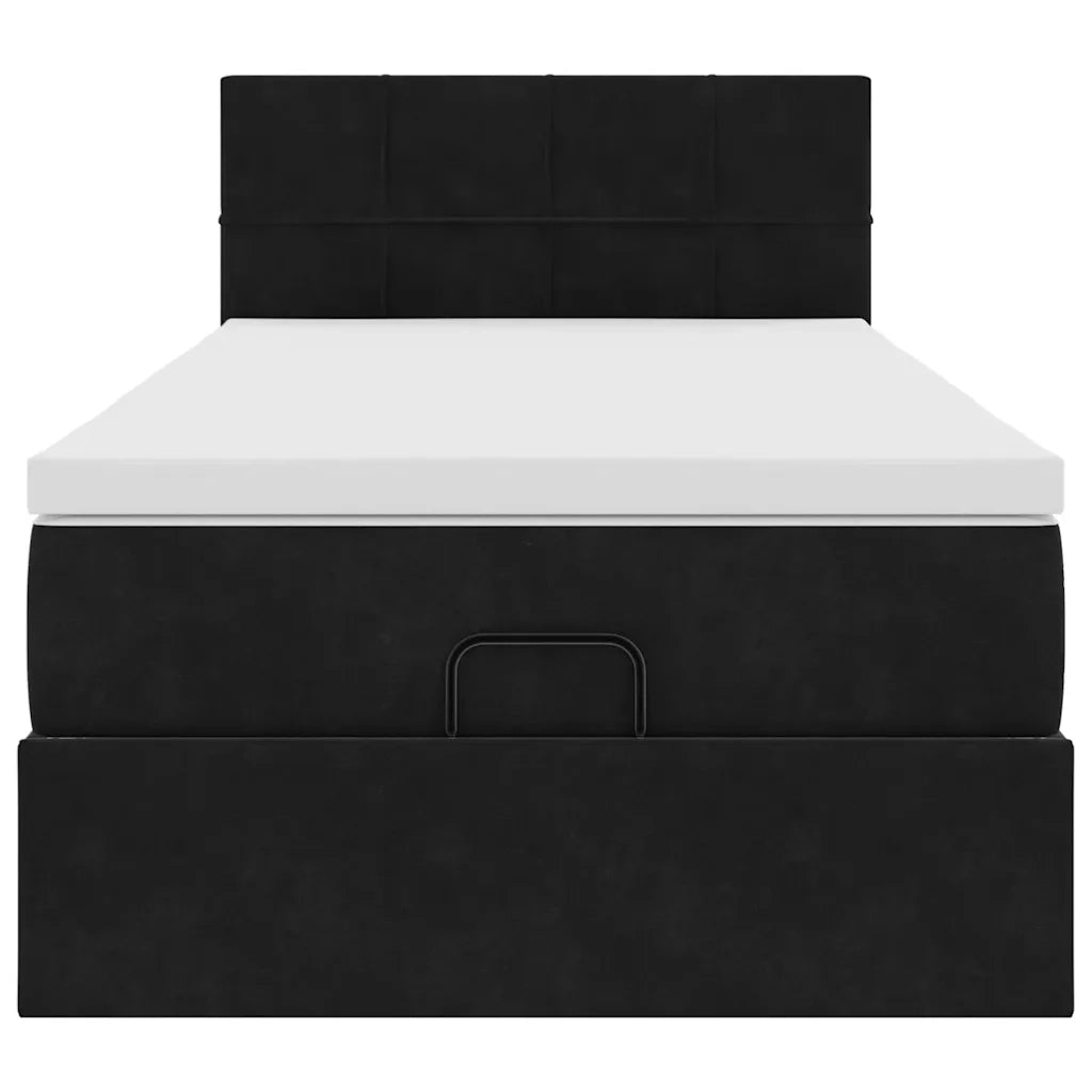 Struttura Letto Pouf con Materasso Nero 100x200 cm Velluto