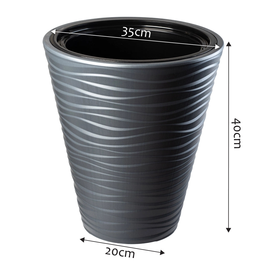 Vaso da fiori KADAX + inserto, coprivaso da giardino, antracite chiaro, 35 x 40 cm