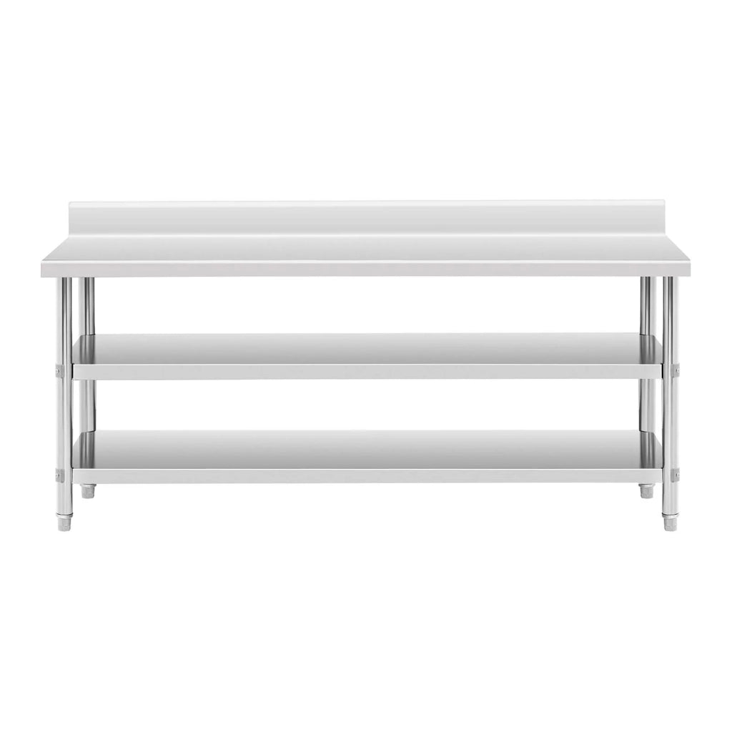 Tavolo da lavoro in acciaio inox tavolo da lavoro in acciaio inox con schienale e paraschizzi 200 x 60 x 16,5 cm 235 kg 2 ripiani 14_0007313