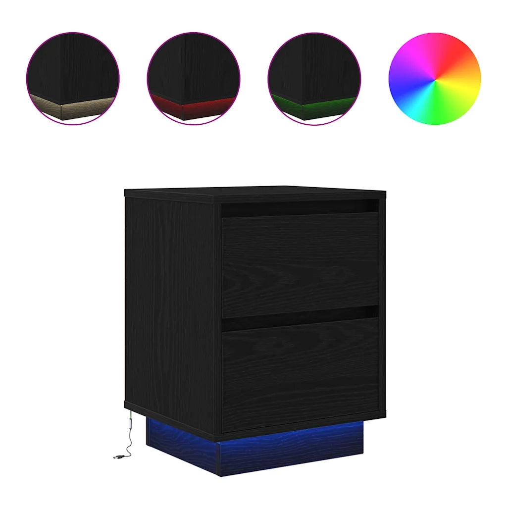 Comodino | Armadio da Notte | Mobiletto da notte con Luci LED Nero 38x34x50 cm