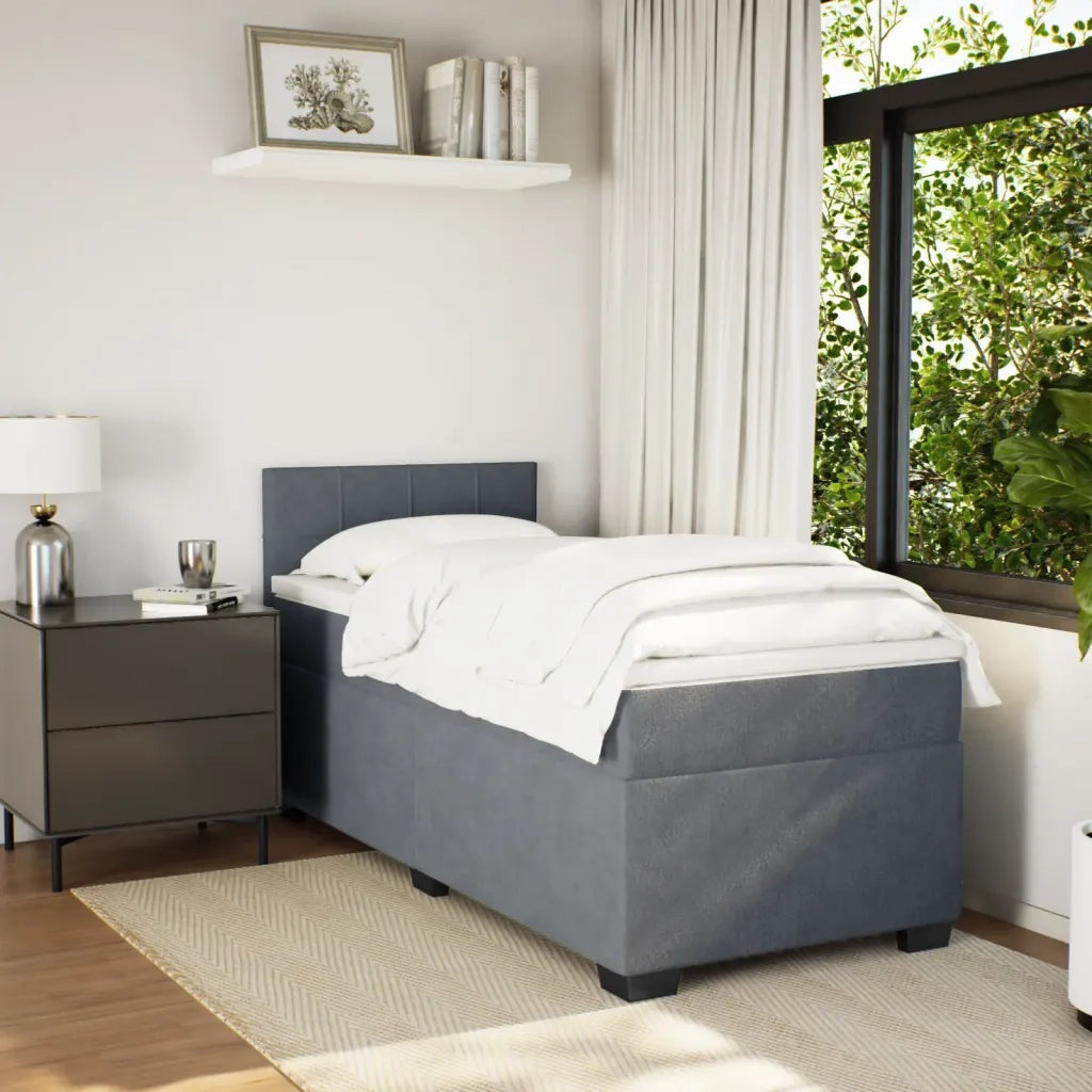 Giroletto a Molle con Materasso Grigio Scuro 90x190 cm Velluto