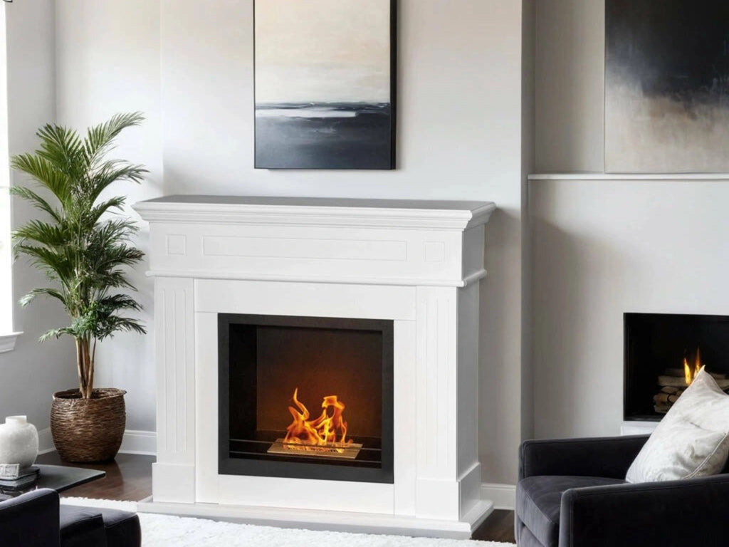 Camino a bioetanolo Aradeo, Caminetto ecologico, Focolare senza fumo, Riscaldatore ad etanolo, Made in Italy, 110x37 h102 cm, Bianco