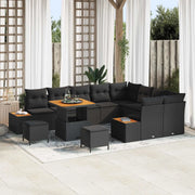 Set Divano da Giardino con cuscino 12 pcs Nero Poly Rattan 3364899