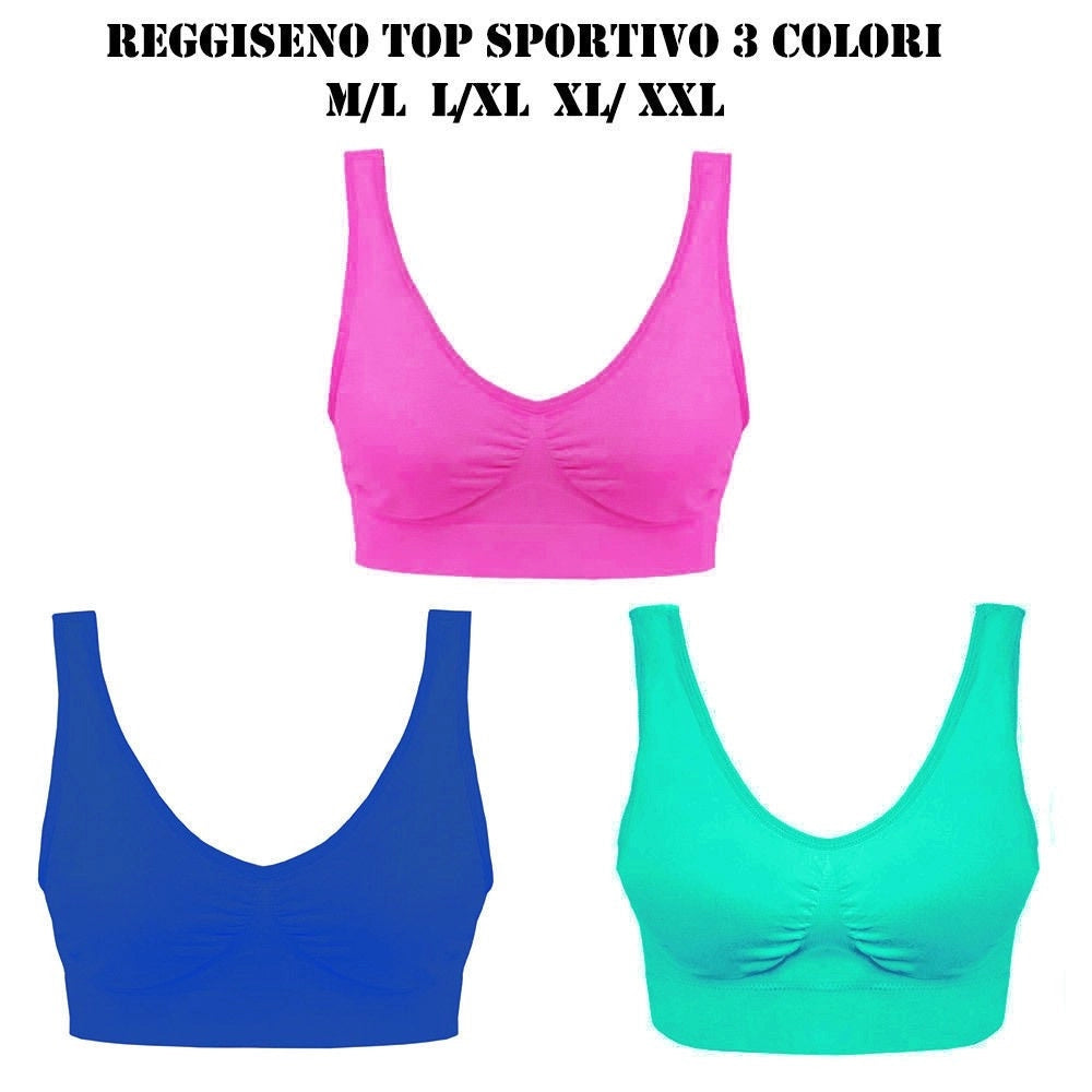 Trade Shop - 3 Pz Reggiseno Reggi Seno Bra Sportivo 3 Colori Sport Intimo Donna Reggiseni Tg. -    Xl-xxl