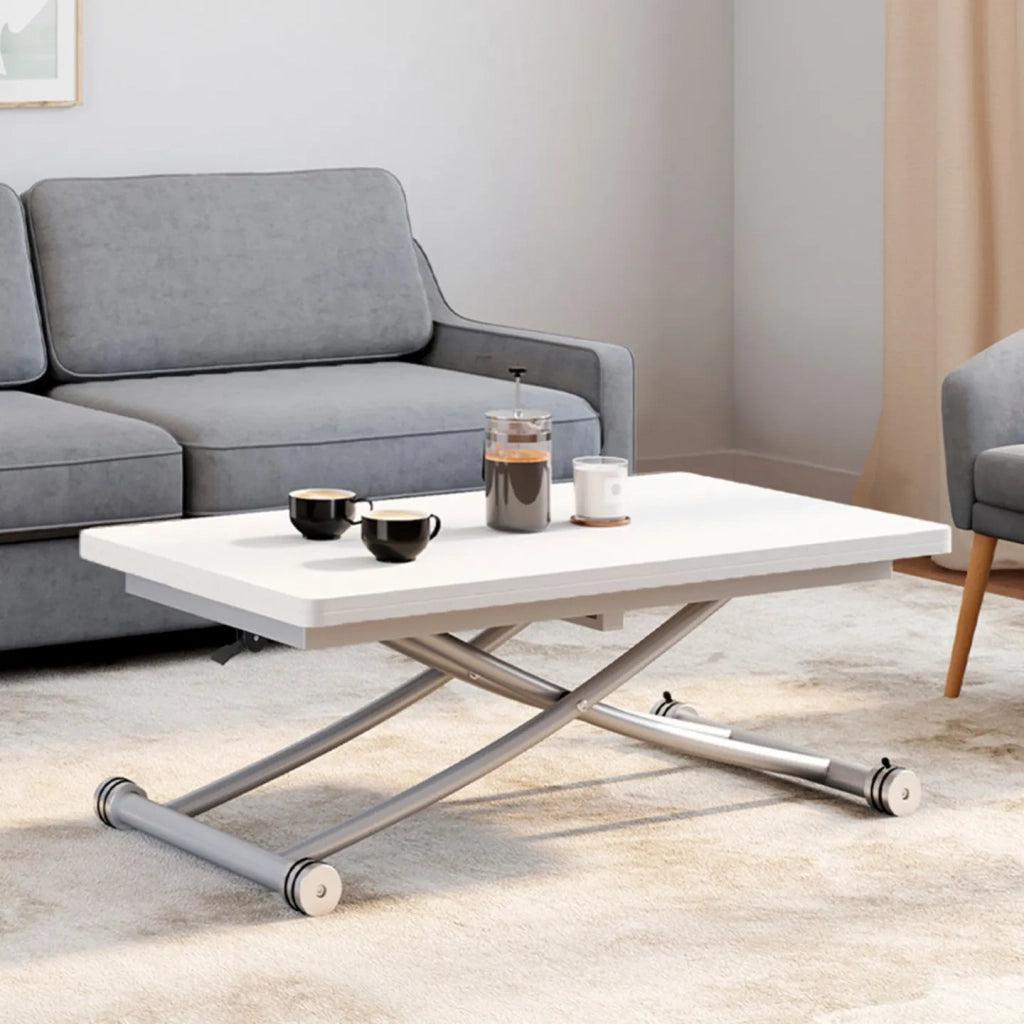 IDMarket - Tavolino 2 in 1 URBANA, trasformabile in tavolo da pranzo rettangolare, 100 cm, bianco, base cromata
