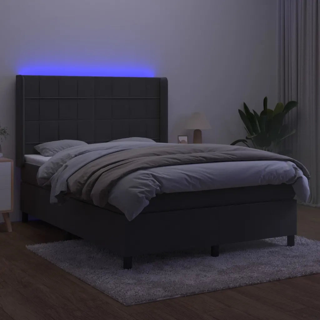 Letto a Molle con Materasso e LED Grigio Scuro 140x200 cm 3139566