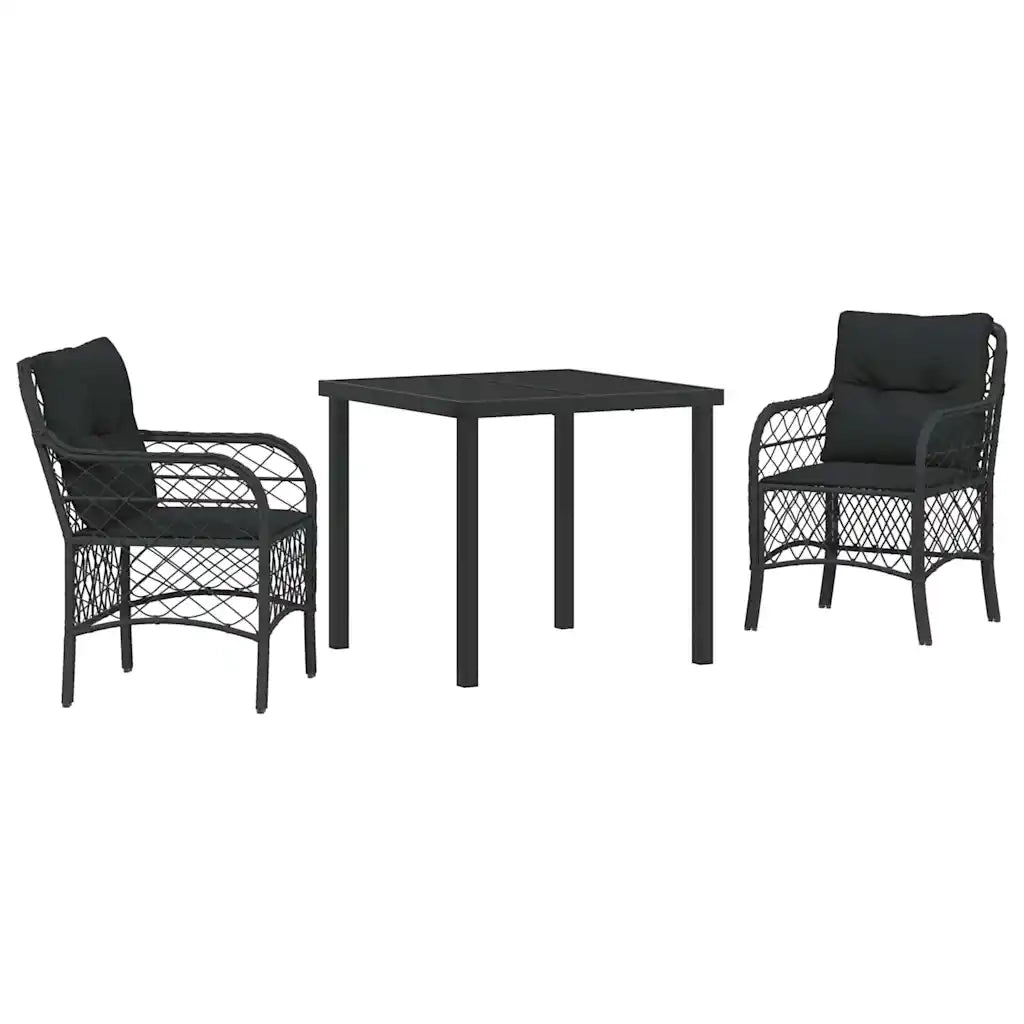 Set da Pranzo per Giardino con cuscino 3 pcs Nero polyrattan