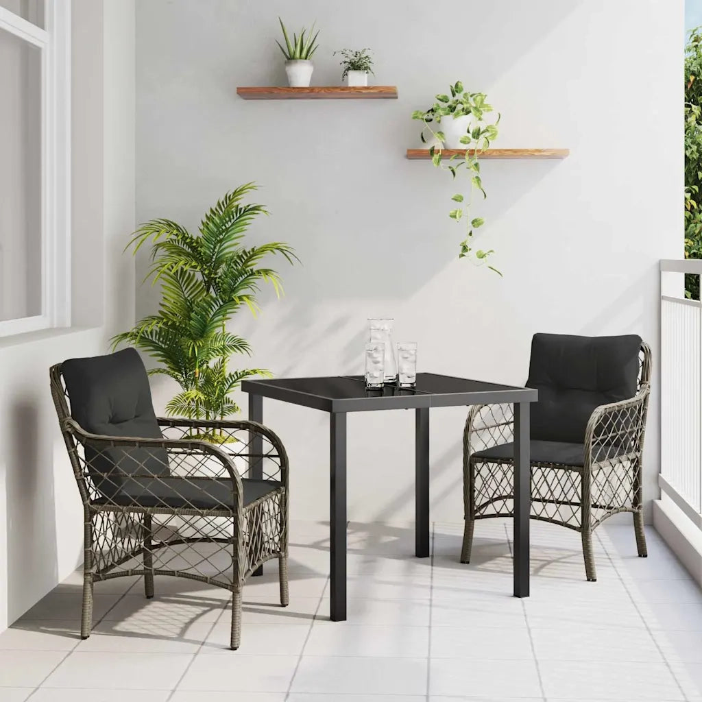 Set da Pranzo per Giardino con cuscino 3 pcs Grigio polyrattan