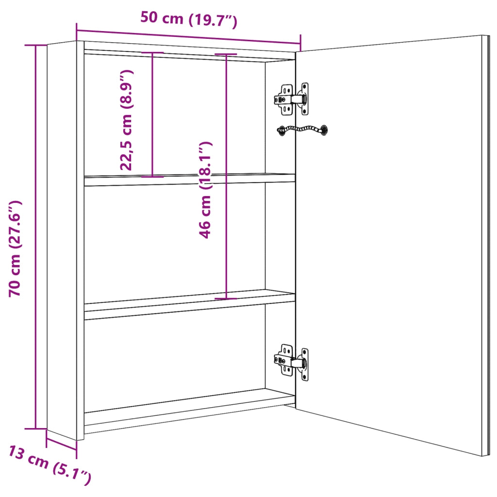 Armadietto Bagno | Armadio da bagno con Specchio e LED 50x13x70 cm