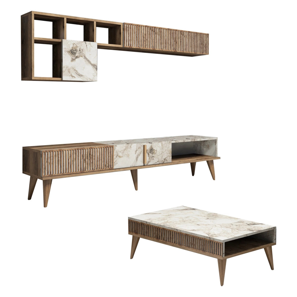 Ollomont, set Mobili da Soggiorno Modulabile, Marrone Noce