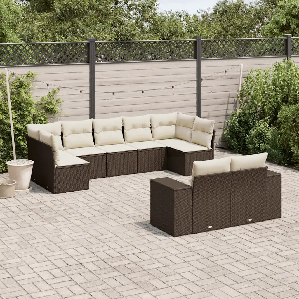 Set Divani da Giardino 9pz con Cuscini Marrone in Polyrattan 3223022
