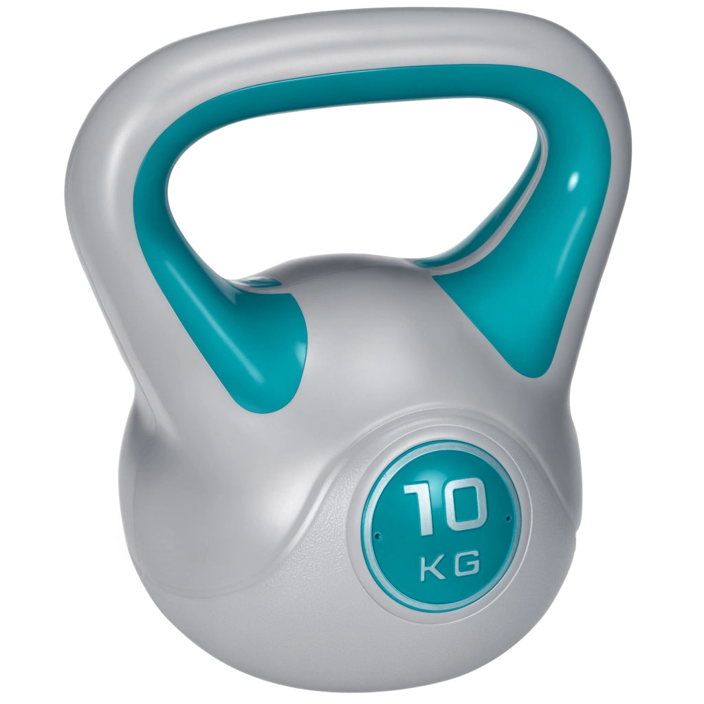 Kettlebell 10kg in PU e Sabbia con Base Piatta e Impugnatura per Stacchi, Squat e Sollevamenti, 22x16x26 cm, Verde Scuro