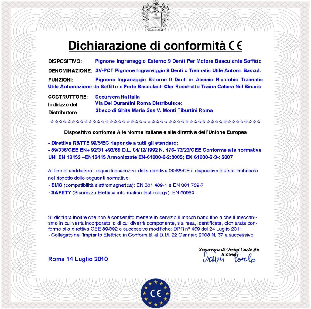 Rocchetto Esterno 9 Denti Pignone In Acciaio Ricambio del Motore Traimatic 122019/2 Rocchetto Calettato Dell'albero Motoriduttore Che Traina La Catena Regolare La Tensione Evita Logorio di Movimento