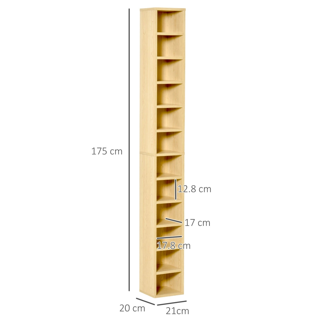 Mobile Libreria Porta CD a 12 Ripiani per 204 CD 21x20x175 cm in MDF e Truciolato Naturale