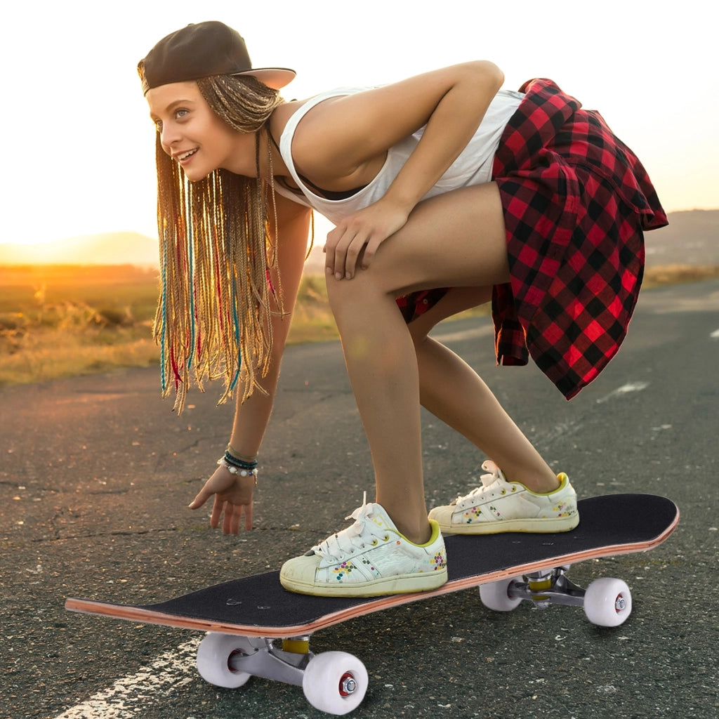 Mini Skateboard in legno con 4 ruote PU antiscivolo resistenti, Skateboard per principiante esperto 80x20cm Nero