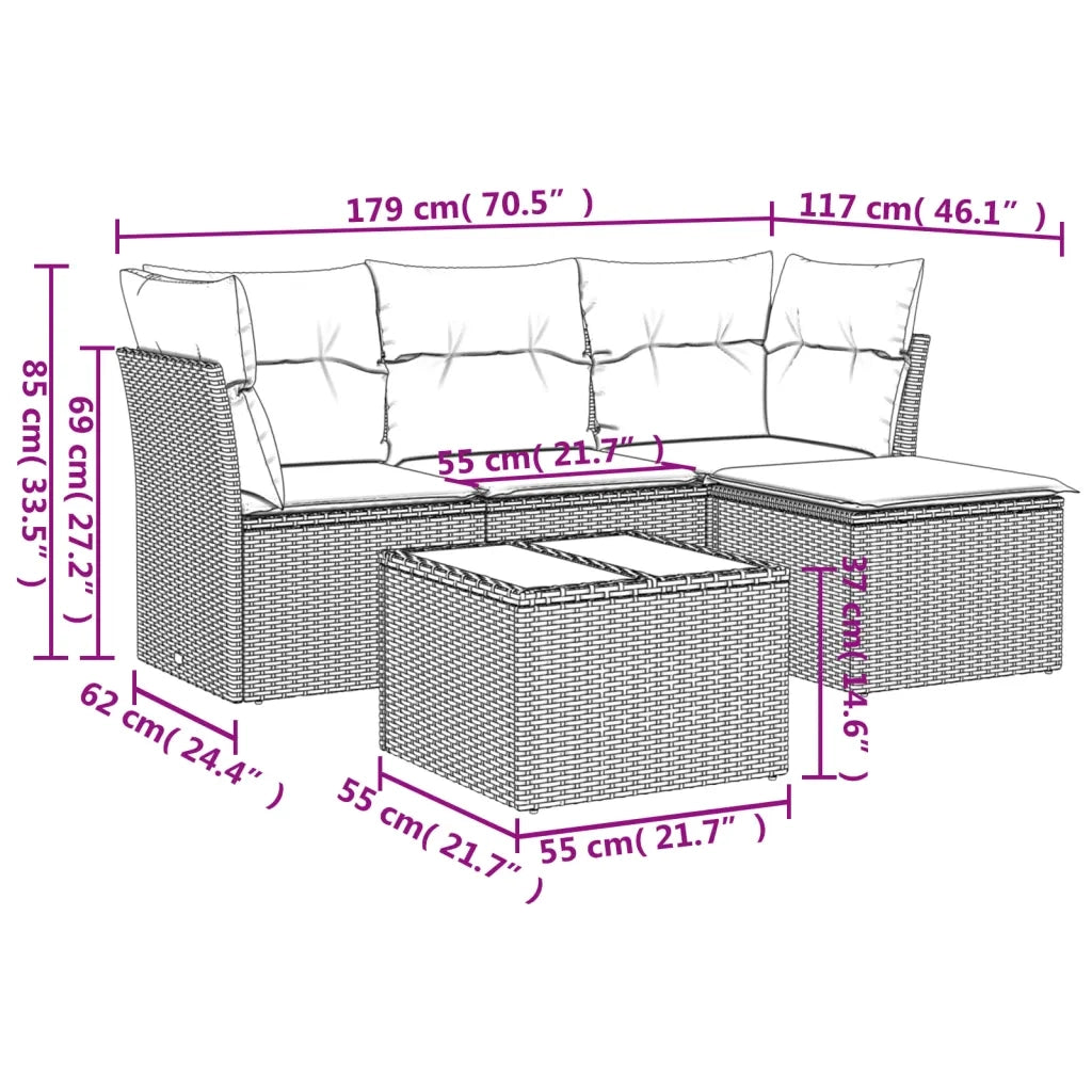 Set Divani da Giardino 5 pz con Cuscini in Polyrattan Nero 3249385