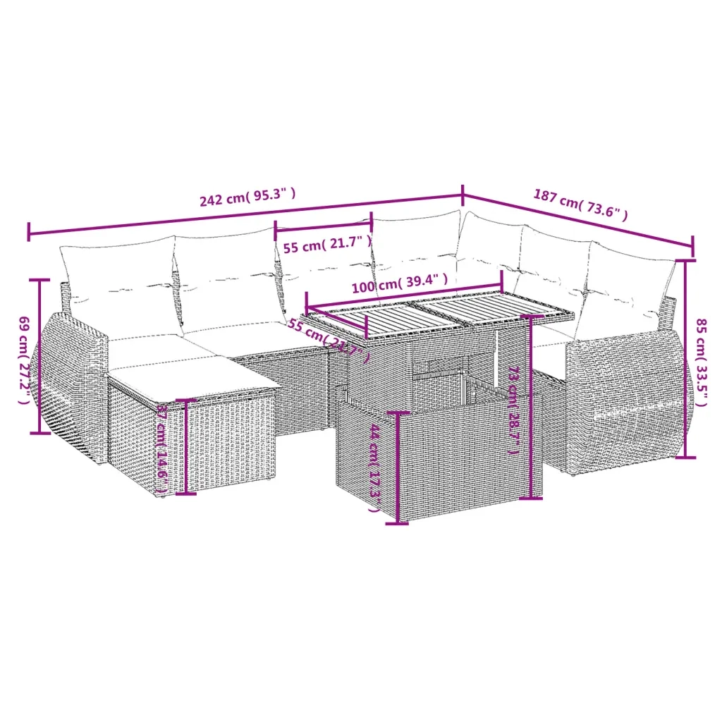 Set Divani da Giardino con Cuscini 8 pz Nero in Polyrattan