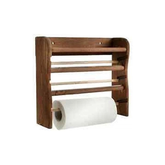 3C CASA ME0151S Mensola da Parete Tris Portarotoli Carta Pellicola Trasparente e Alluminio 33x9x29 cm colore Noce Scuro