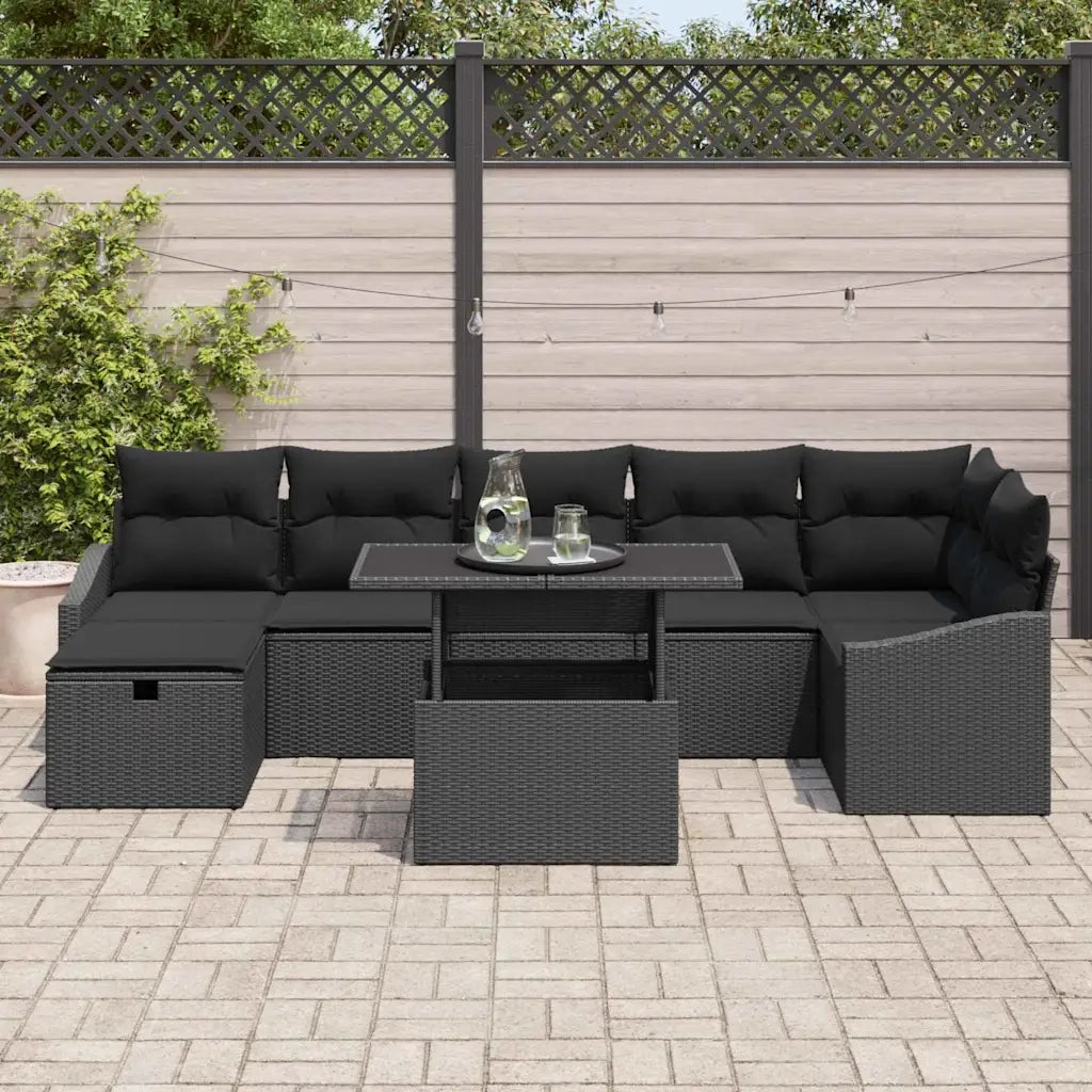 Set Divano da Giardino con cuscino 8 pcs Nero Poly Rattan 3359850