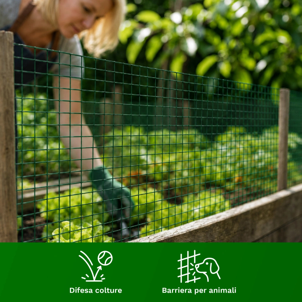 Rete Metallica Verde Rivestita in PVC Maglia Quadrata 12x12 mm per Recinzioni Giardino Orto Pollai Protezione Alberi Rete Elettrosaldata Rigida Varie Misure  1.5x10Metri