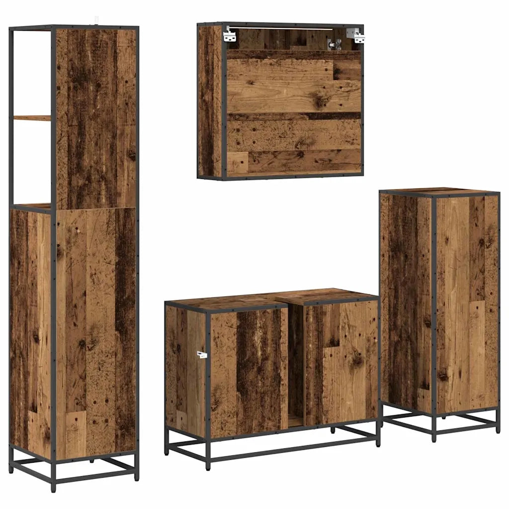 Set di mobili per il bagno con cassetto 4 pcs Legno vecchio 3402462