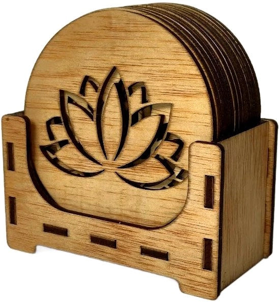 Set di sottopiedini in legno Lotus Flower Yoga - Set di 12 sottopiedini in legno da 9 x 9 cm - Per caffè e tè - Pulizia e meditazione - Simboli spirituali in legno