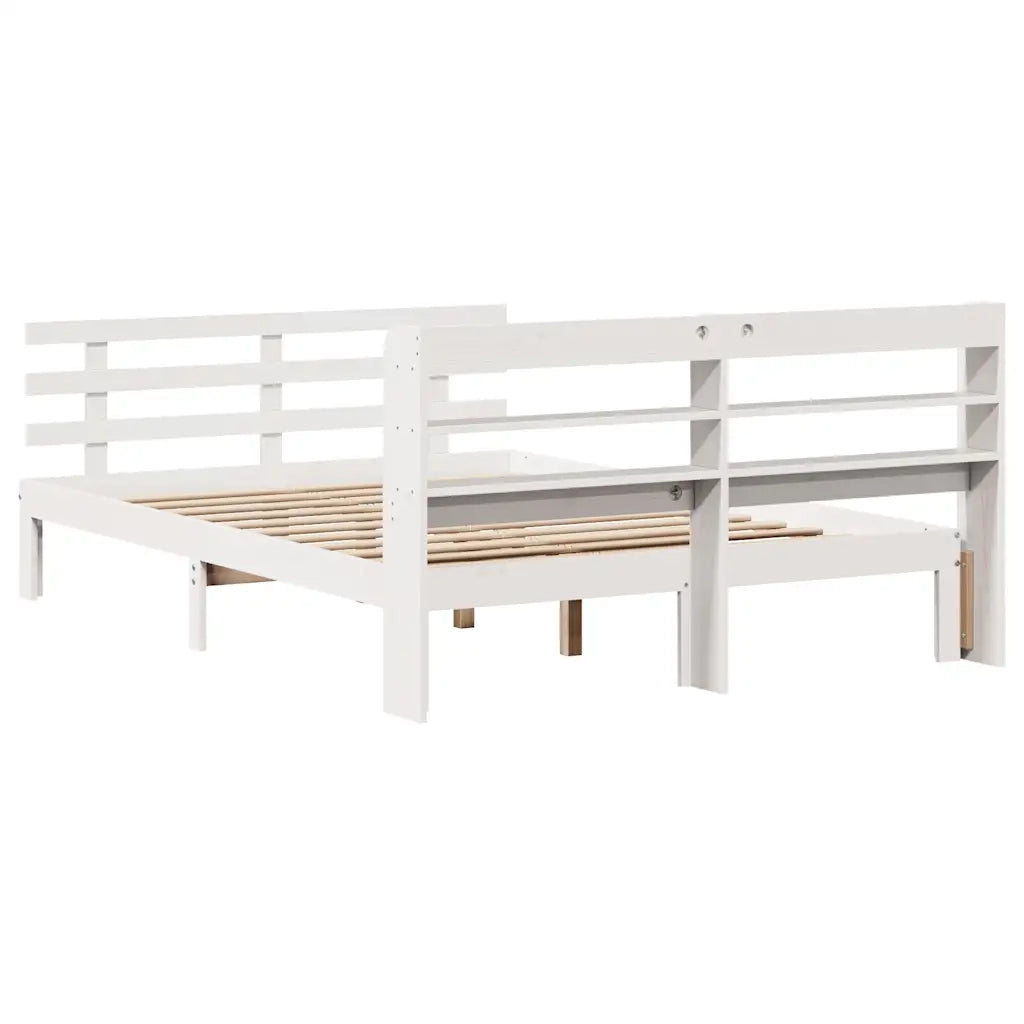 Letto matrimoniale | Letto per adulti | Giroletto con Testiera Bianco 135x190 cm Legno Massello di Pino