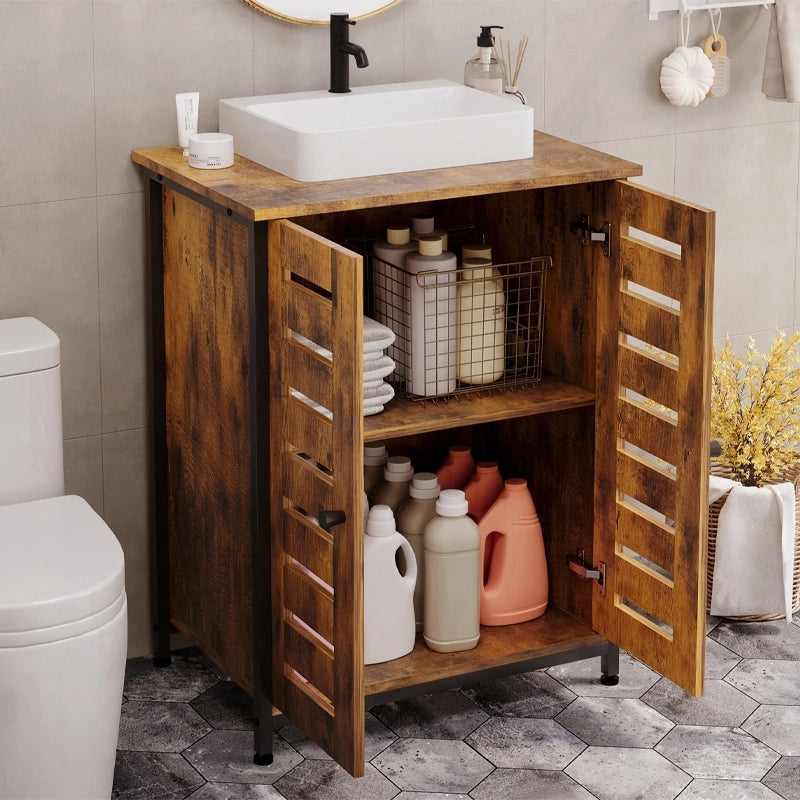 Mobile bagno marrone, stile loft, autoportante, con ripiano rustico