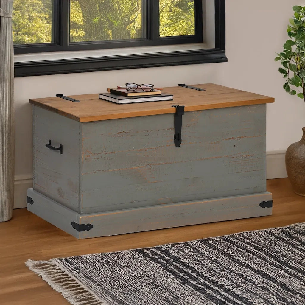 Cassapanca HALDEN Grigio 91x48x47 cm in Legno Massello di Pino 4018403