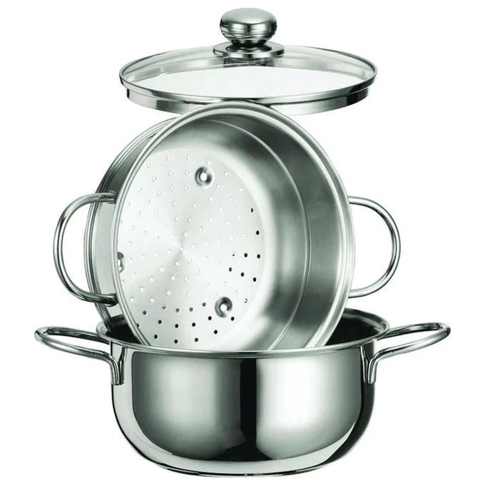 Inoxriv 65105023 Linea Star Set per Cottura a Vapore in Acciaio Inox AISI 430 con Cestello e Coperchio in Vetro 20 cm colore Nero