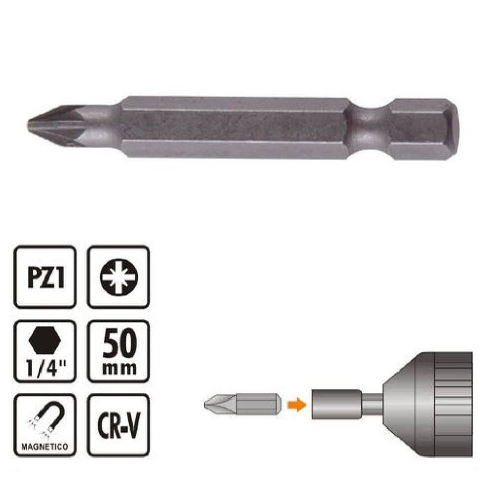 Trade Shop - Kit Di Bits 3 Pz Bit Inserti Per Avvitatore 50mm Gambo 1/4" Magnetico Cr-v 91935 -