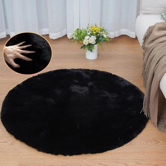 Tappeto Rotondo Nero Fluffato per Camera da Letto Imitazione Pelliccia Tappeto Rotondo Pelliccia Tappeto per Soggiorno Lavabile Tappeto per Notte Tappeto Rotondo Nero 

Modello: 90 cm