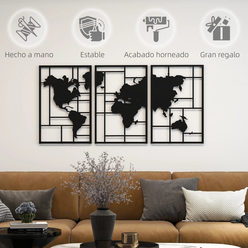 Mappa del Mondo in 3 Pezzi ¨C Minimal ¨C Nero
