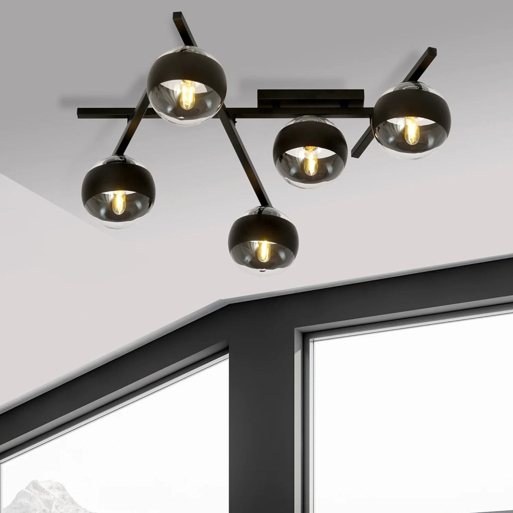 Plafoniera Moderna Teti Acciaio Nero 5 Luci E14 Ip20