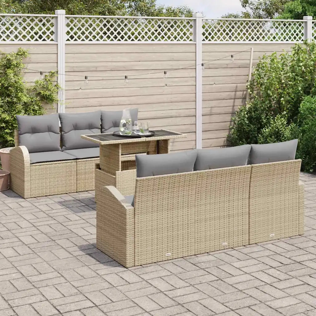 Set Divano da Giardino 7 pcs Beige Rattan in Polipropilene 3357303