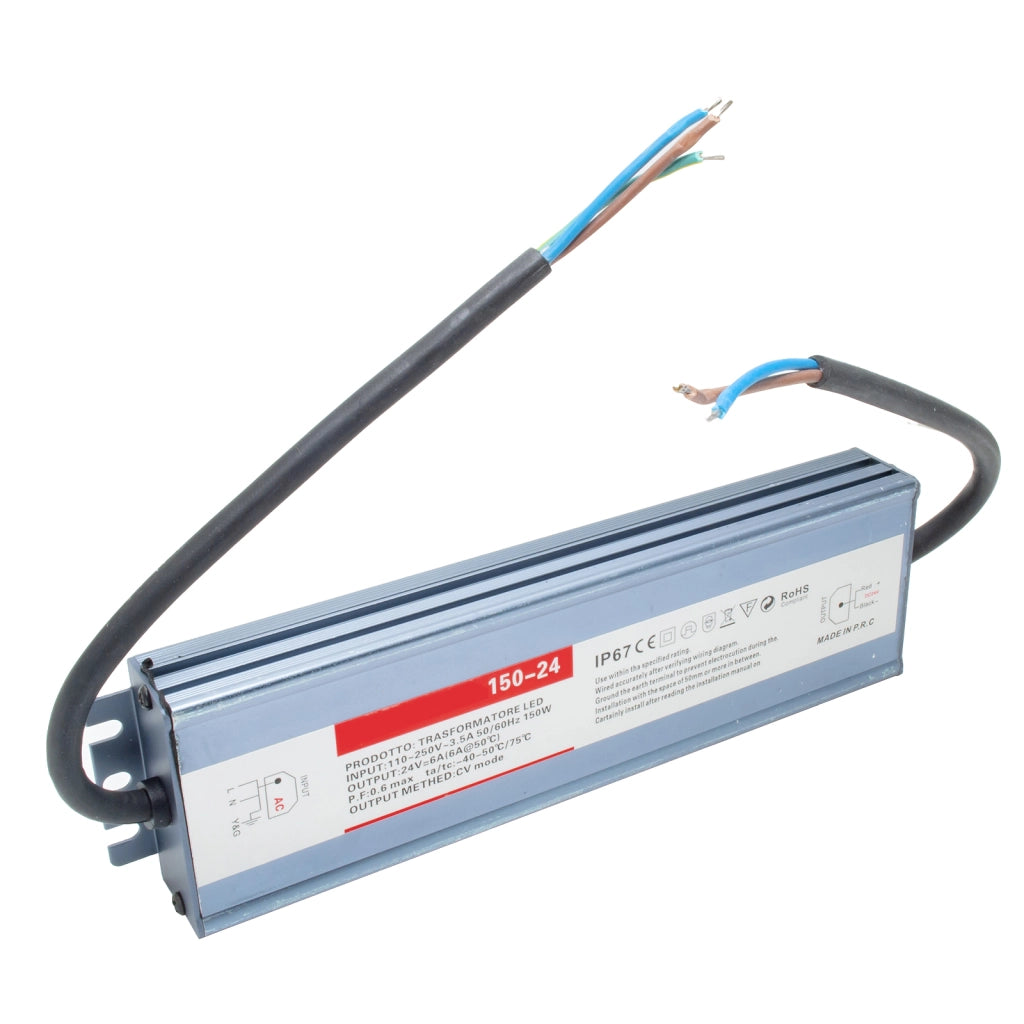 Alimentatore slim IP67 150W trasformatore stabilizzato in 230V out 24V 6A alimentazione strisce LED luci faretti