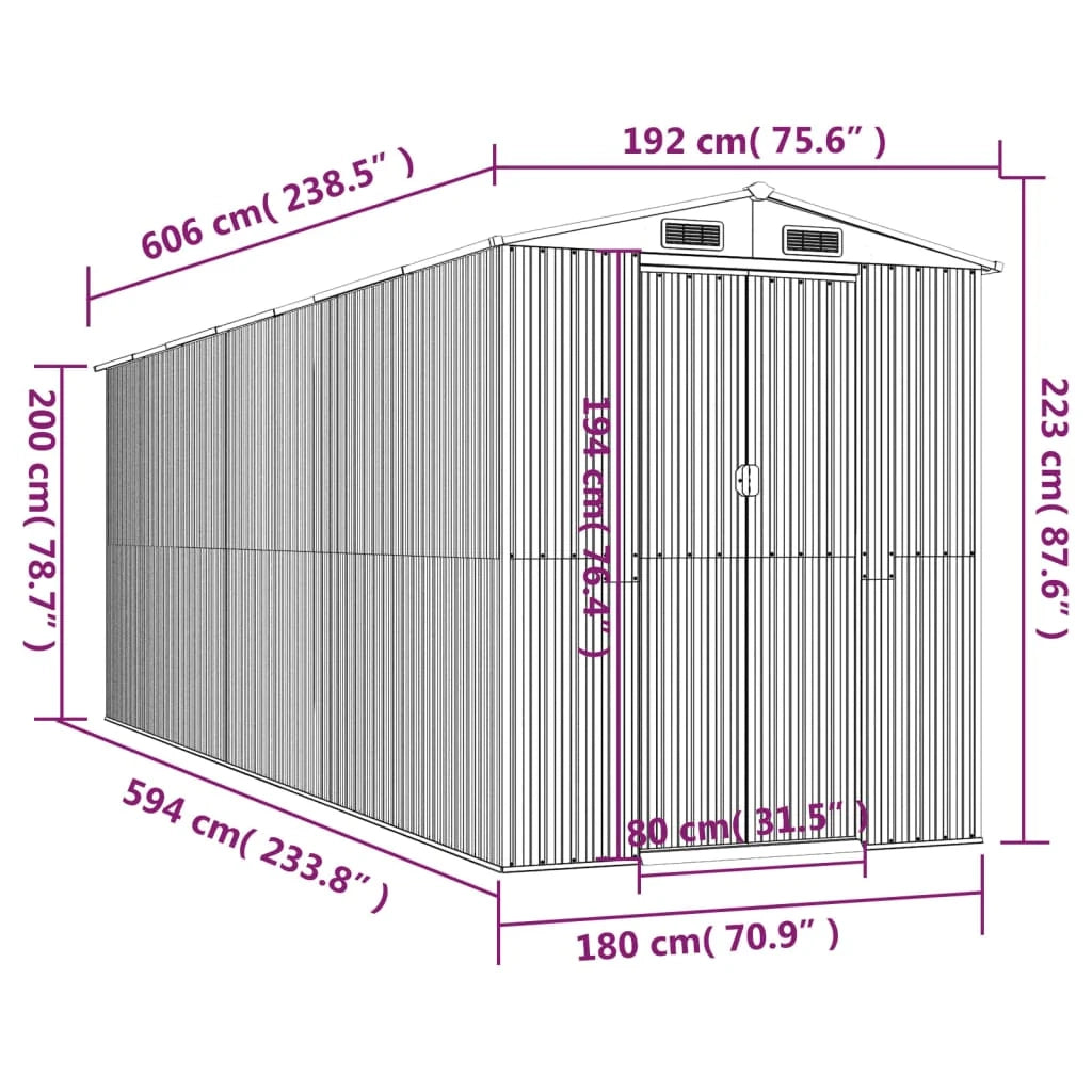 Casetta da giardino cabina ripostiglio capanno da esterno capanno per attrezzi robusta scura 192 x 606 x 223 cm acciaio zincato marrone 02_0022322